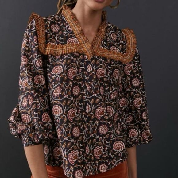 Anthropologie Tops - Anthropologie Othilia Sera Ruffled Floral Top Extra Small